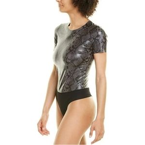 Commando small vegan leather snakeskin dark taupe black bodysuit